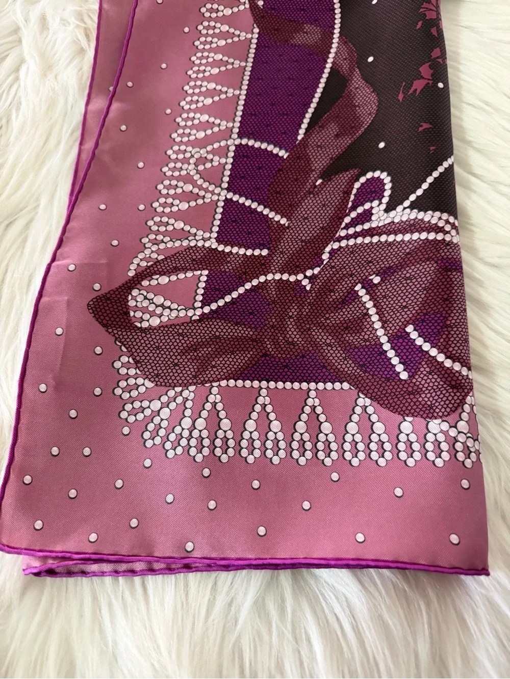 Nina Ricci Pink and Plum Floral Border Silk Square Scarf.